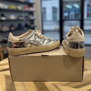 Golden Goose Metallic Silver and Cream Sneakers